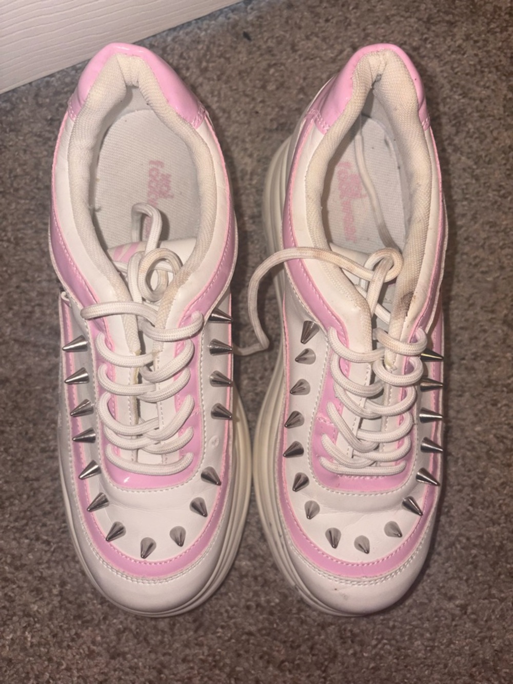 Women’s Pink and White Platform Sneakers with Stud Detail